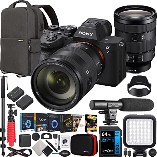 Sony a7 IV Full Frame Mirrorless Camera Body with FE 24-105mm F4 G OSS Zoom Lens ILCE-7M4/B + SEL24105G Bundle with Deco Gear Photography Backpack + Monopod + Extra Battery, LED and Kit Accessories