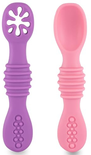 HOMYBABY® Cuilleres Bebe 1er Age - Cuillere Bébé Apprentissage en Silicone Alimentaire LFGB - Pre Cuillere DME bebe - Couverts Adaptés à la Dentition