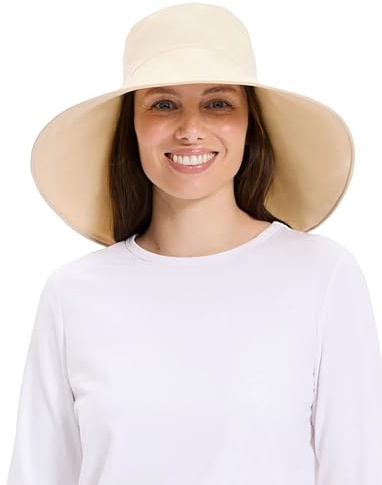 Solbari Ultra Wide Brim Sun Hat UPF50+ Packable UV Sun Protection Hats with Full Coverage Brim, Vanilla/Beige, Large - X-Large