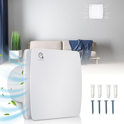 Jopassy Badlüfter 150mm mit Feuchtigkeitssensor und Rückstauklappe timer, leiser Abluftventilator für Badezimmer, Keller, Küche, Wandlüfter mit Nachlauf, Bad Lüftungssystem