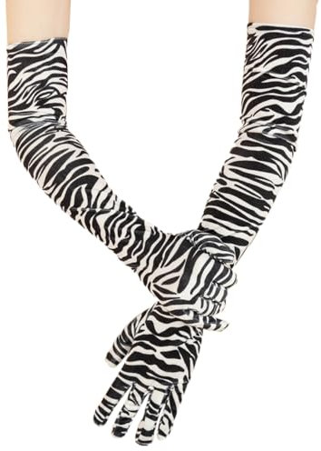 Wambere 1 Paar Damen Handschuhe mit Zebramuster,Volle Finger Lange Thermische Samthandschuhe, Vintage Abendhandschuhe Opernhandschuhe Kostüm Handschuhe für Cosplay Fasching Party Halloween Zubehör