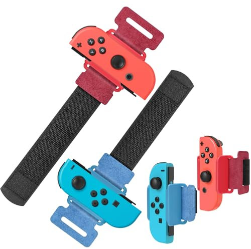 Auarte Armbänder für Just Dance 2025 2024 2023 2022 für Zumba Burn It Up, Verstellbarer Armbänder für Nintendo Switch/Switch OLED Dance, 2 Stück Armband für Erwachsene Kinder (Rot & Blau)