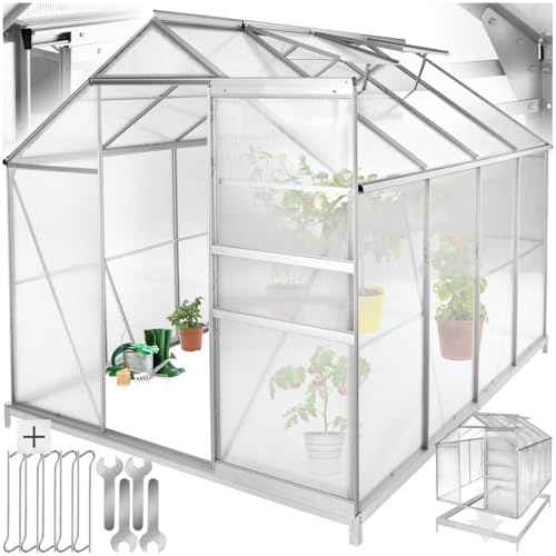 tectake® Serre de Jardin avec Base en Aluminium Polycarbonate pour Potager Exterieur Serre de Jardin pour Hivernage Tente Abri pour Les Plantes Serre à semis Jardinage - 250x185x195 cm