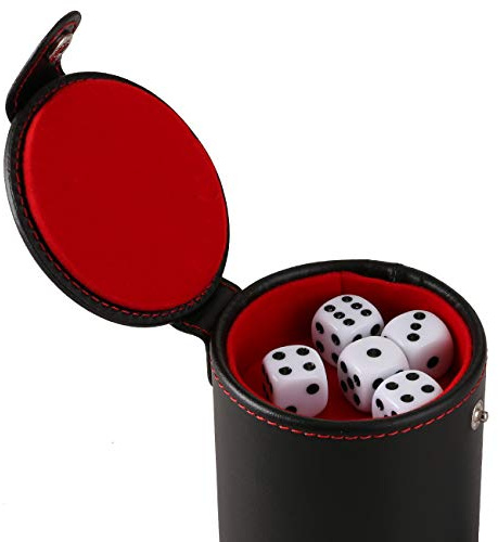 GWHOLE Dice Cup with Lid Leatherette Including 10 Dices Velvet Interior Dice Shaker Quiet Shaking for Playing Board Games(Red)
