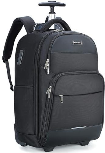 Ponhog Rolling Backpack, 30L Travel Laptop Backpack with Wheels, 15.6 Inch Roller Carry on Luggage with USB Charging Port, Flight Approved Personal Item Wheeled Suitcase for Men Women Adults, Black