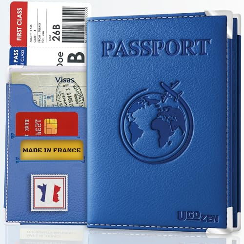 Ugozen Pochette Passeport LUXEO | Portefeuille Porte Passport. Bleu