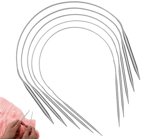 Rundstricknadeln Stricknadeln Set Edelstahl 43cm 5 Stück, Stricknadeln Anfänger Set mit 5 Größe 2,5/3,5/4,5/5,5/7mm, Häkelnadeln Garnnadeln, für Mützen, Socken, Handschuhen, Ärmel & Klein Projekte