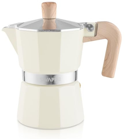 Sivaphe Stovetop Coffee Maker 150ml/3 Cups, Aluminium Moka Pot Italian Espresso Maker with Heat-Resistant Handle, White