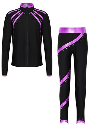 Manyakai Ensemble Tenue Patinage Artistique Fille Enfant Veste et Pantalon Legging Survêtement Sport Danse Yoga Workout 5-16 Ans Violet 5-6 ans