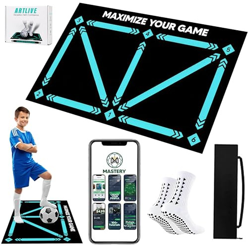 Football Training Mat - Soccer Mastery Skills Mat 90x60cm - Develop Confidence, Skills & Discipline + Mastery Mobile APP |Football Birthday Gift Girls & Boys,