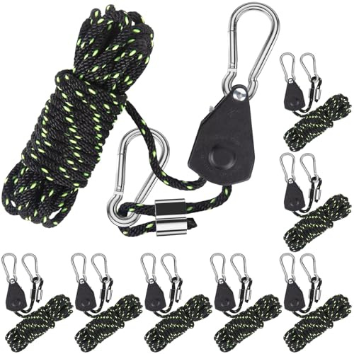 Cirulli Lot de 8 Cordes de Tension réfléchissantes avec mousquetons,Jeu de cliquets de Corde de1/8pouces,Corde a cliquet réglable pour auvents et tentes,Plantes d'intérieur,Corde à Linge,Noir élingue