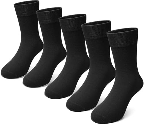 PUTUO Calcetines Niña Niño de Bambú: Calcetines Sin Costuras para Niños Talla 31-34 – Viscosa de Bambú Suave y Transpirable – 8-11 años Negro 5 Pares