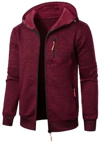 XCXC Herren Kapuzenjacke mit Reißverschluss Männer Jacke Strickjacke mit Brusttasche und Seitentaschen Trainingsjacke Freizeitjacke Übergangsjacke für Herbst Winter Alltag