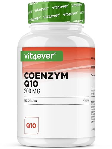 Coenzima Q10 con 200 mg per capsula - 180 capsule vegane - scorta per 6 mesi - Q10 di alta qualità - alto dosaggio, senza additivi inutili