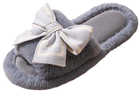 QJDFLL Chaussons Femme Ballerines Pantoufles à Bout Ouvert pour Femmes, avec nœud, pour la Maison(Grey,40)