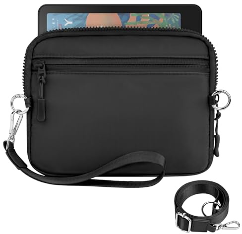 Dadanism 6-7 Inch Protective Padded Sleeve Bag Carrying Case with Shoulder & Wristlet Strap for 7 Kindle Paperwhite/Colorsoft, 6 Kindle/Kobos/Nook E-Reader, with RFID Blocking Card Slot, Sage