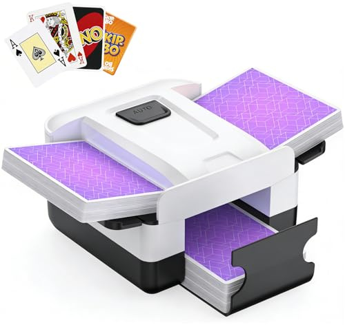 RHLISCE Automatic Card Shuffler for 1-2 Decks, USB-C Rechargeable Electric Card Shuffler with One-Press Operation, Portable Playing Card Shuffler for UNO, Phase 10, Skip-Bo, Family Game Nights & Party