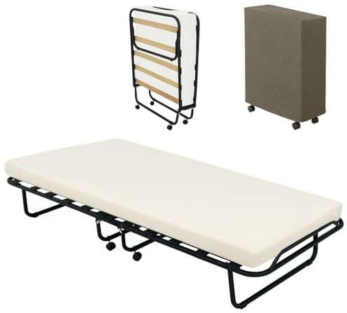 SEDIAOFFICE - Brandina Pieghevole con Materasso Singolo 80x200 con Materasso e Rete a Doghe in Betulla, Letto Singolo Pieghevole con Struttura in Acciaio, Fabbricata Interamente in Italia (Bianca)
