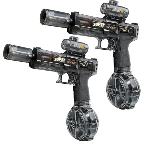 2 Pack Electric Water Gun with LED Light, Electric Water Gun Large Capacity High Powered Squirt, Range 28-32 FT, Summer Water Pistol Toys for Pool Party Beach Outdoor