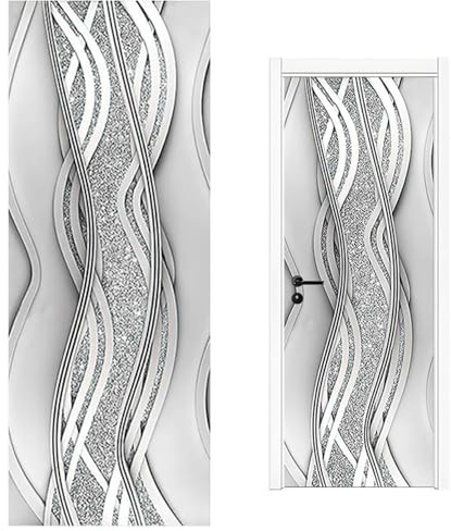 CAKEEYUM Door Poster 1 Set Modern Minimalist Wavy Pattern Door Sticker Self-adhesive Peel and Stick Cover Waterproof Dirt-Proof PVC Cover for Home Office Hotel S Sticker Poster Do