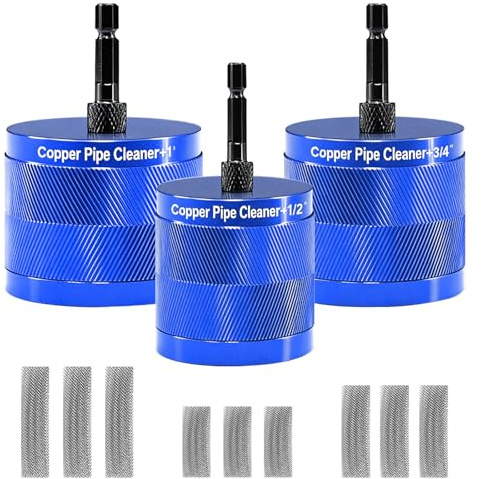 Limpiador De TuberíAs De Cobre, Cepillo Multifuncional De 15 Mm 22 Mm 28 Mm Para Limpiar TuberíAs De Cobre De 1/2 3/4 Y 1 Con VáStago Hexagonal De 1/4 Y 3 Cuchillas Para Eliminar óXido (Azul)
