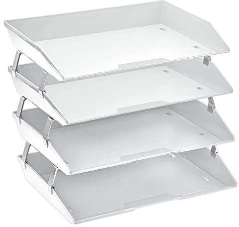 Acrimet Vassoio Facility Portalettere a 4 Ripiani/Organizzatore di Documenti per Scrivania, Laterale A4, Plastica (Colore Bianco)