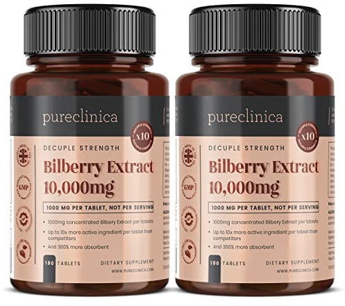 Estratto di mirtillo 10.000 mgx360 cpr (2 bott.)-10 volte più antocianidine x cpr degli altri integratori-E 5 mg di estratto di pepe nero per l’aumento dell'assorbimento del 300%