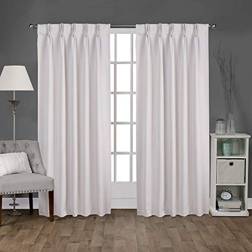 EXCLUSIVE HOME Sateen Twill Woven Room Darkening Blackout Pinch Pleat/Hidden Tab Top Curtain Panel Pair, 96 Length, Vanilla