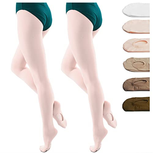 DANCEYOU 2 Paare Ballettstrumpfhose Tanzstrumpfhosen für Mädchen Kinder und Damen Rosa mit Loch XL