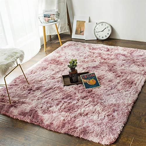 LIVEINU Gradient Hochflor Shaggy Teppich für Wohnzimmer Langflor Pflegeleicht Rund Teppich Hochwertig Hohe Fadendichte Wasser Absorbierend Badezimmerteppich Für Wohnzimmer 100x150cm Violette Rose