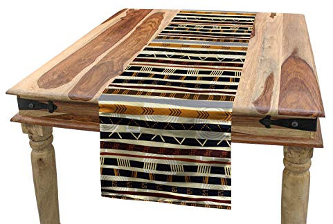 ABAKUHAUS Stammes Tischläufer, Trippy Geometric Figures, Esszimmer Küche Rechteckiger Dekorativer Tischläufer, 40 x 180 cm, Braun Schwarz