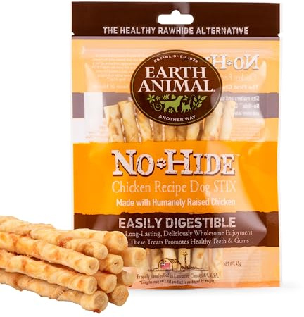 Earth Animal No-Hide® Chicken Stix (10 Chews Per Pack) – Long-Lasting Cat & Dog Chews – Natural Dog Treats for Small Dogs (< 5 kg) – Easily Digestible, Supports Healthy Teeth & Gums