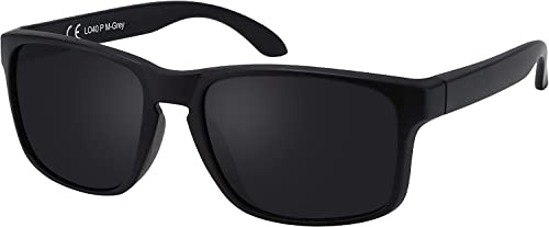 La Optica B.L.M. Occhiali da sole da uomo UV400 CAT3 leggeri sport – con custodia per occhiali, panno per la pulizia degli occhiali, Nero Opaco, Lenti: Grigio Polarizzato, M
