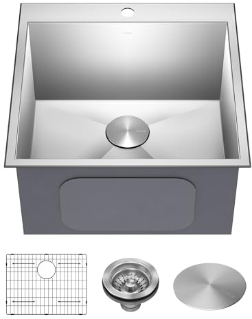 KRAUS Standart PRO 22-inch Drop-In Top Mount 16 Gauge Stainless Steel Single Bowl Laundry Utility Sink, KHT301-22L