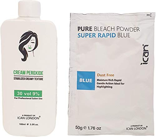 ICAN LONDON PROFESSIONAL CREAM PEROXIDE 30 VOL 9% 100 ML + RAPID BLUE POWDER BLEACH 50 G SET