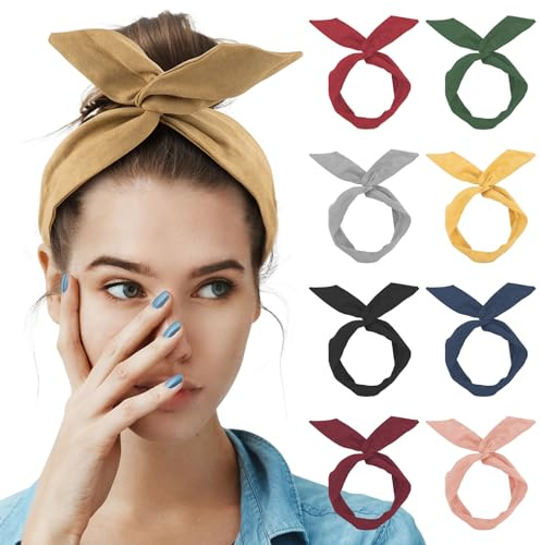 AUEAR, Lot de 9 bandeaux avec oreilles de lapin - Couleur unie - Avec nœud rotatif - Pour femmes et filles