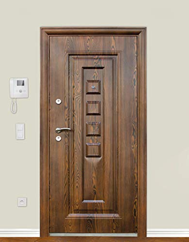 Portone Blindato 90x197 In Metallo Rivestito In Pvc E Riempito Con Lana Di Roccia Portoncino Marrone Effetto Legno P12 (Apertura interna destra)