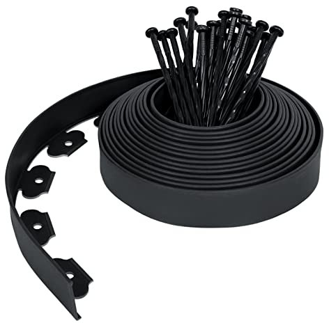 Froadp Delimitadores de Bordes para Jardín, Borduras de Cama Flexible de Plástico, Empalizadas con Anclajes de Tierra, Bendable Cercas Césped, Bordillos de Parterre de Siega (30m, Negro)
