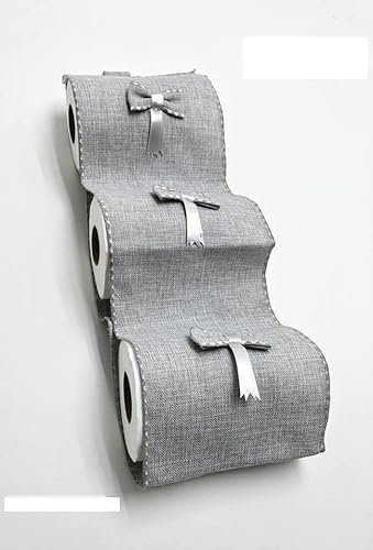 Corredocasa Portarotolo Porta Rotoli Carta Igienica Bagno Multitasca Tinta Unita da Appendere al Muro di Casa o Ufficio con Fiocco Applicato Tessuto Juta Artigianale Prodotto in Italia (Grigio)