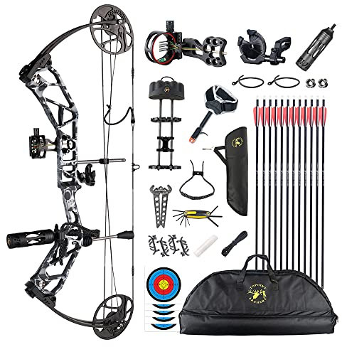 SHARROW Compoundbogenset Jagdbogen 19-70lbs Einstellbar Compound Bogen und Pfeile Set 320FPS Sportbogen Erwachsene Compound Bögen für Outdoor Bogen Jagd (Geist)