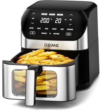 Air Fryer 6.2 QT Large Capacity Oilless Hot Air Fryers Oven 1500W Healthy Cooker with 10 Presets, Digital LCD Touch Screen, Visual Cooking Window, Non-Stick Basket, Included Recipe (Silver-L)