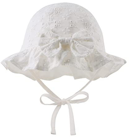 Baby Girl Sun Hat with Bow Flower Cotton Infant Bucket Hat Summer Toddler Kids Beach Hats for Girls 0-2 Years (as8, Age, 0_Month, 3_Months, White Four Flower-Hollow)