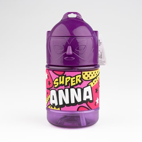 Bouteille personnalisée pour enfant, gourde d'eau avec paille - Super Anna, Lilas