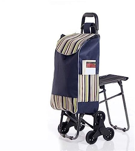 HAicom Einkaufswagen, Einkaufswagen mit Sitz, Treppensteigerwagen, Faltbarer kompakter Einkaufswagen, 3 Räder, Treppensteigen