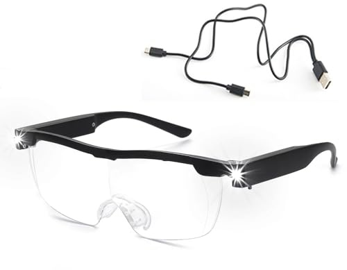 Lente Ingrandimento con Luce Usb Ricaricabile, Mani Libere Occhiali D'ingrandimento per Lettura Hobby Vicino Lavoro Ricamo, 180% Occhiali con Lente di Ingrandimento da Vista Anti Luce Blu Portatile