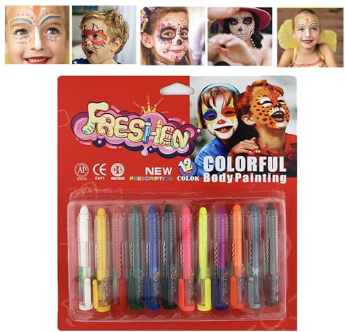 Bâtons de Peinture Visage 12 couleurs, Peinture Corporelle à Base d'eau, , Facile à nettoye, Sûr et de qualitéBody Painting pour Halloween Carnaval Maquillage de Théâtre