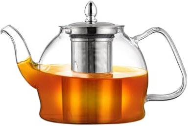 Spring Chef Clear Glass Tea Pot with Infuser, Removable Infuser Tea Pot Handmade, Heat-Resistant Borosilicate Glass Teapot with Strainer 850ml/28.74oz