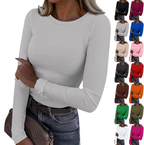 T-shirt dam oversize långärmad – undertröja enfärgad basic långärmad tröja ribbade undertröjor tajta tröjor slim fit Y2K skjorta sportig löpartröja yoga sportskjorta casual fitnessskjorta