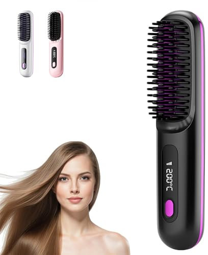 Go Brush Pro,Cordless Hair Straightener Brush,Portable Straightener Brushs for Hairs Styling,Rechargeable Heated Styling Brushes for Travel &Daily,Hair-Friendly & Long-Lasting Design (Black)