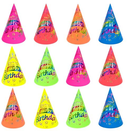 CHONGQILAO 12 Pezzi Cappellini Festa Compleanno, Cappello di Carta a Cono, Cappellino da Festa per Bambini Adulti, Cappello Festas Compleanno, Cappelli Cono Festas per Compleannos (B)